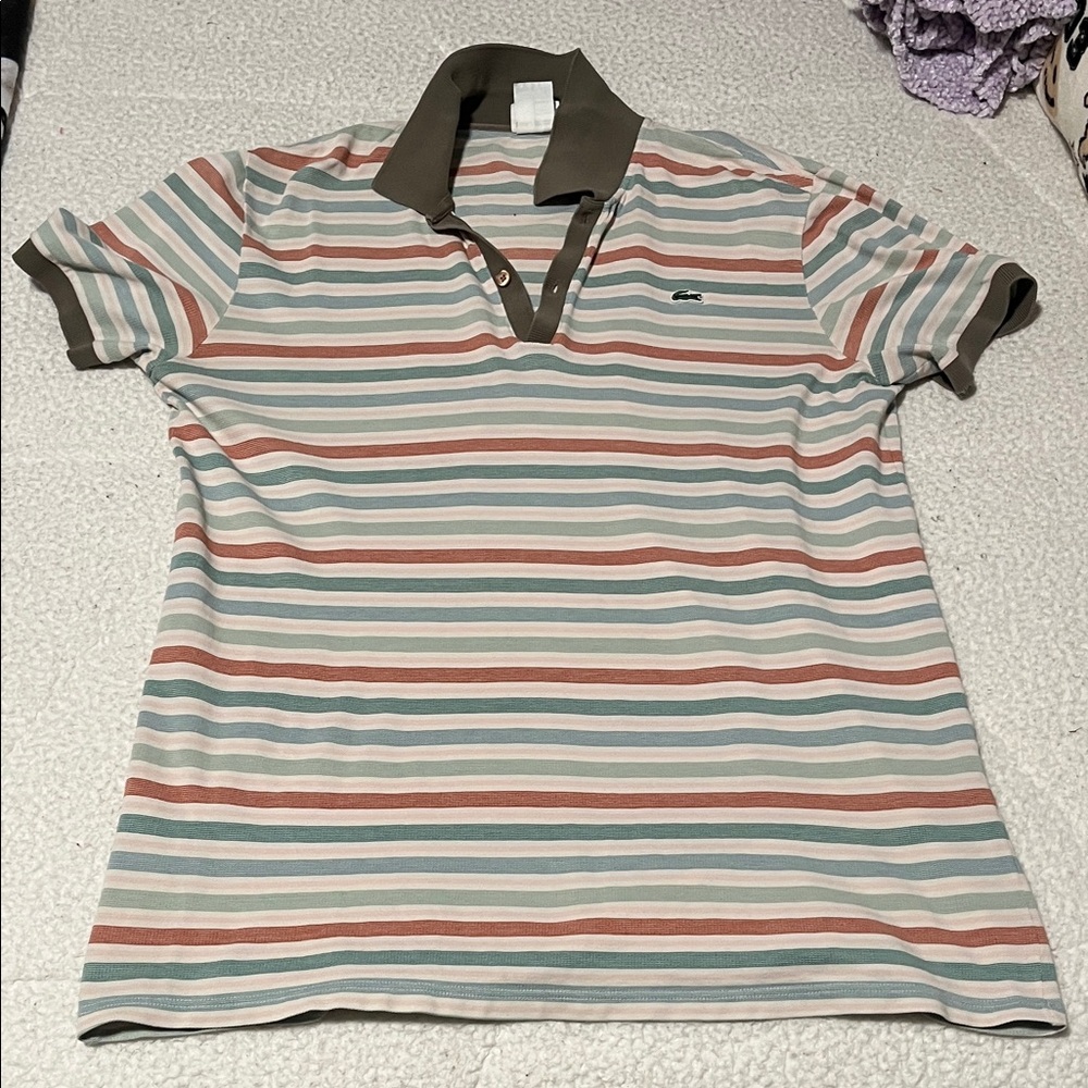 Lacoste Men's Striped Polo Shirt - Green, Red, White